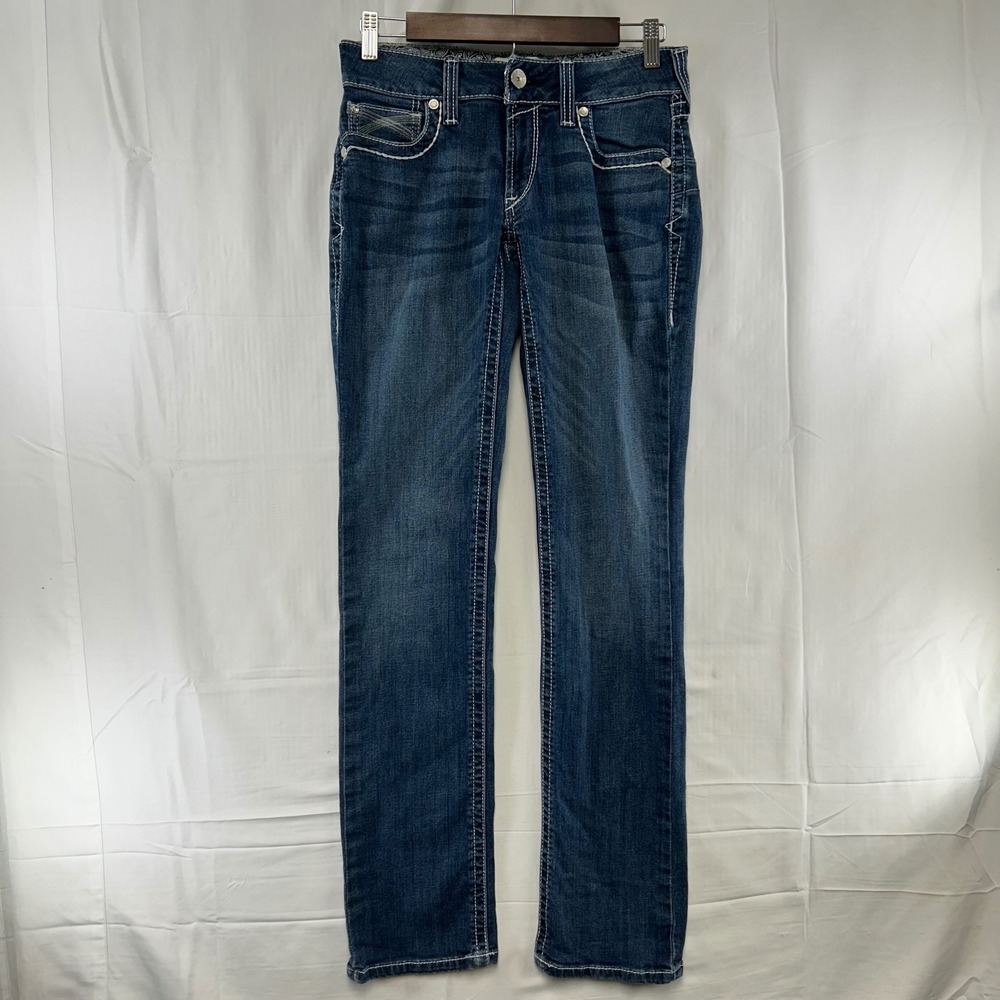 Ariat REAL Straight Leg Jeans Womens 28L Blue Dresden Ivy Contrast Stitch